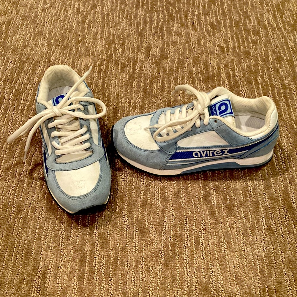 Vtg 80s Avirex leather sneakers, blue/white, LEFT Sz 7, RIGHT Sz 6.5